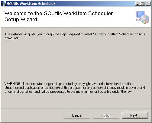4. Installation Download the installation package SCUtils WorkItem Scheduler Setup.msi from Download page of www.scutils.com.