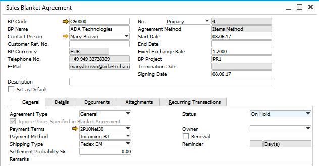 Control the deviation from blanket agreement planned amount or planned quantity. Determine shipment type within the blanket agreement.