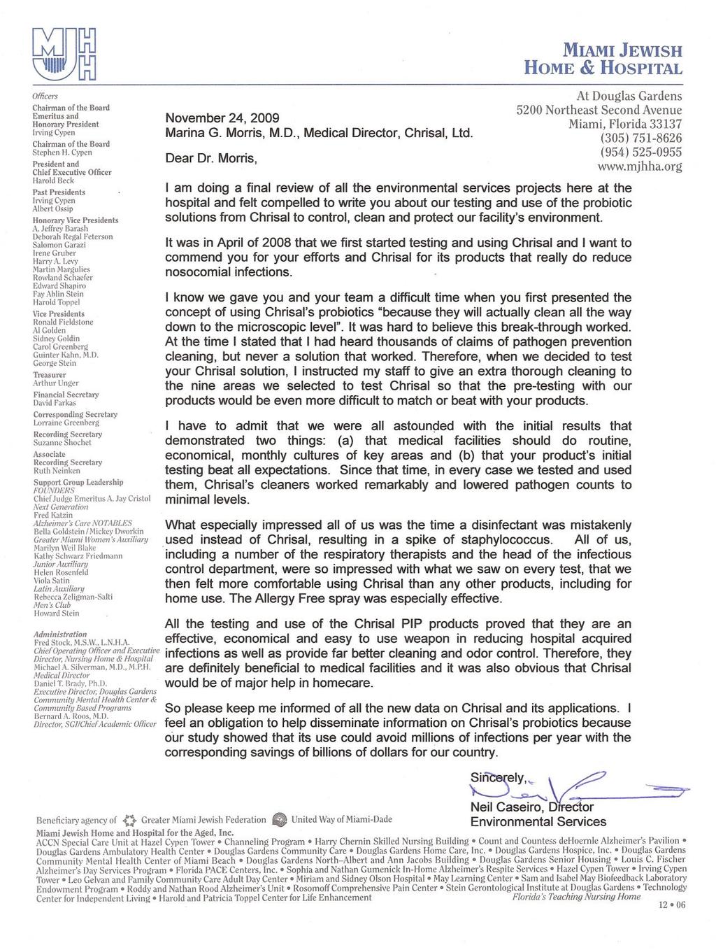 Following is the reference letter from Miami Jewish Home and Hospital dated November 24,