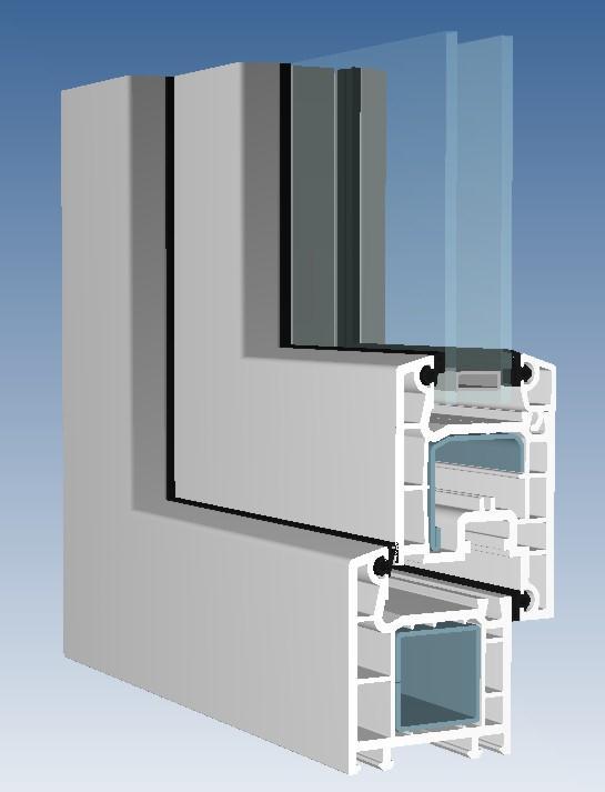 System Features Profile width: 58 mm * 3 chamber frame and sash profiles with galvanised steel
