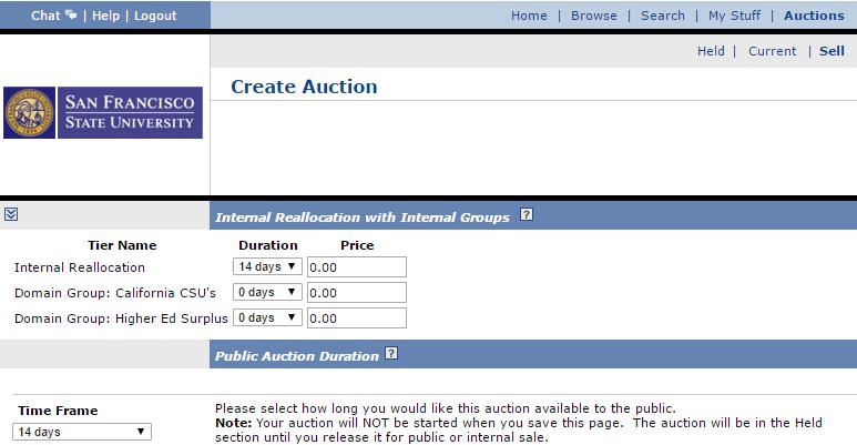 Next, determine the Duration of the auction by selecting how long