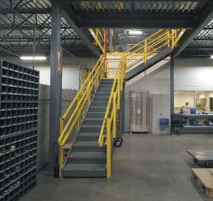 Stairs, Landings and Ladders Stairs, landings and landings for mezzanines are fabricated and painted at the factory and shipped in a knock-down state for easy installation.