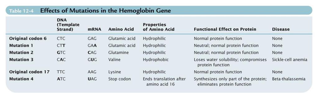 Mutations of hemoglobin are