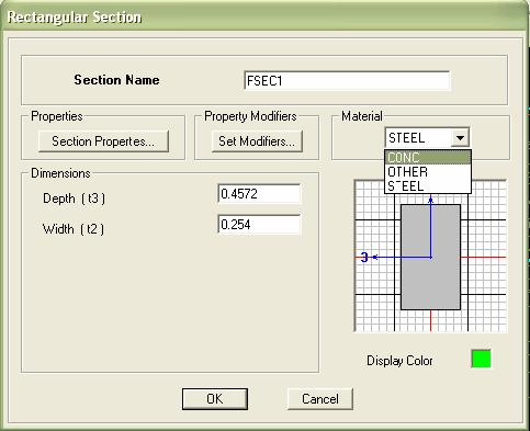 6 Define Frame Properties form Select the Add Rectangular button on the form shown in fig.