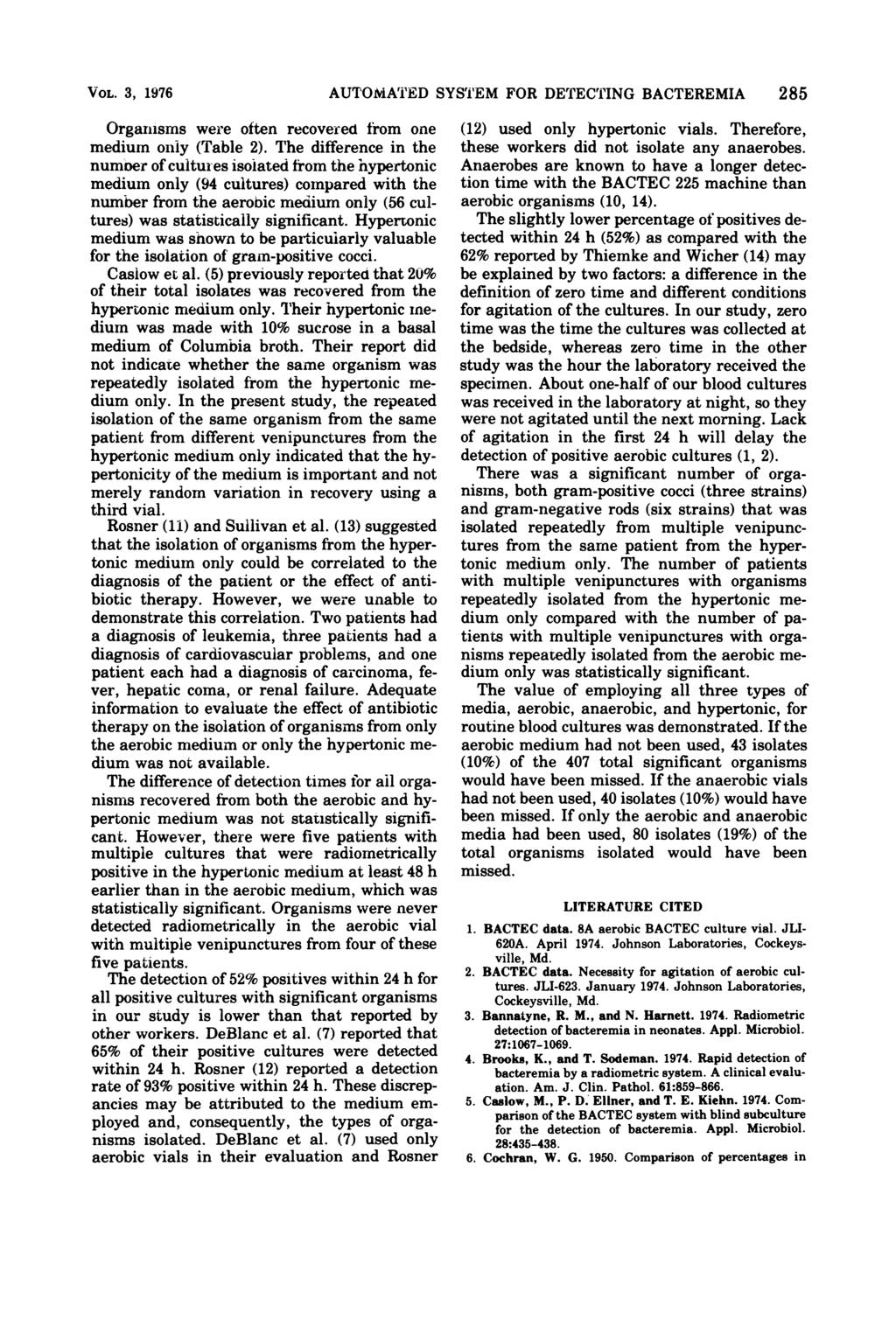 VOL. 3, 1976 Organisms were often recovered from one medium only (Table 2).