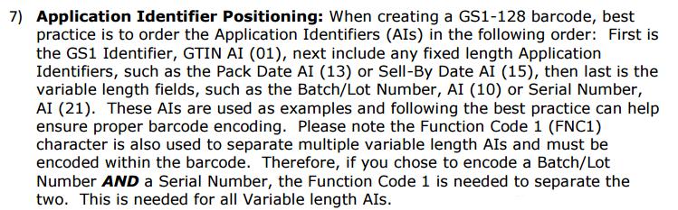 Identifiers Notes: (*) The first position indicated the number of digits in the GS1 Application Identifier (all 2 in this table).