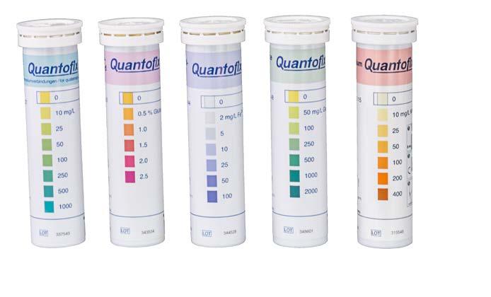 QUANTOFIX Test papers and test strips Test Measuring range (visual) Measuring range (instrumental) 1) nsilver 913 50 0 1 2 3 5 7 10 g/l Ag + 100 2 nsulfate 913 29 < 200 > 400 > 800 > 1200 > 1600 mg/l