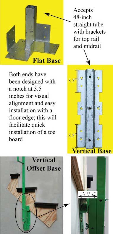 Figure 2. Additional guardrail bases (flat, vertical, and vertical offset) were developed with input from construction contractors. A fifth and final design was developed by the NIOSH research team.