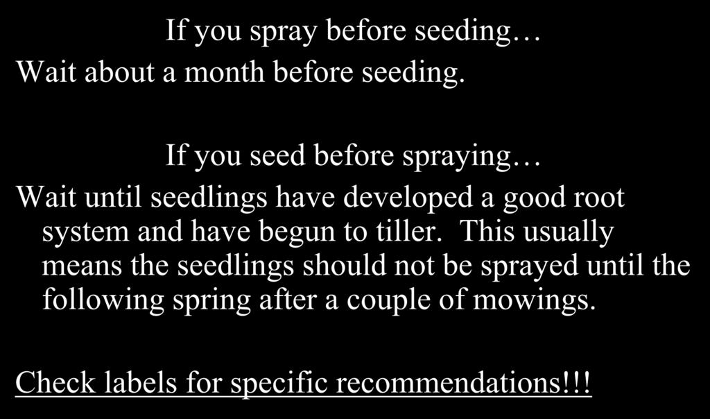 General Rules for Fall-Seeded Lawns If you spray before seeding Wait about a month before seeding.