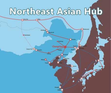 Platform I CN Extension North East Asia Changchun as the Hub of Northeast Asia Rail+Truck extension to Northern Sea Ports, and Beijing, Tianjin as well Rail+Sea extension to Korea, Japan, and