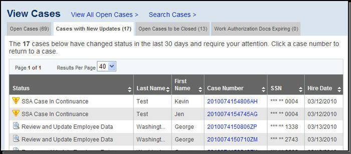 4.2.1 OPEN CASES TO BE CLOSED Any case created in E-Verify and assigned a case verification number must be closed.