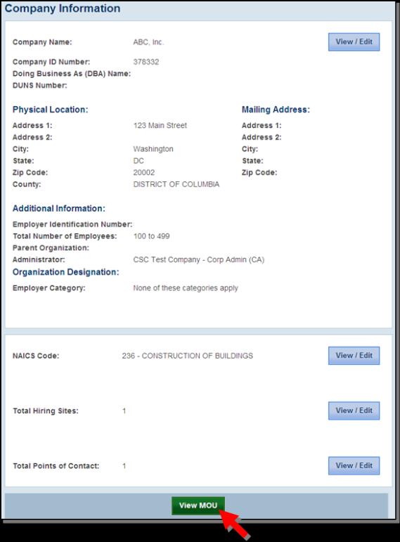 VIEW MOU PROCESS OVERVIEW From Company, select Edit Company Profile. From the Company Information page, click View MOU at the bottom of the screen.