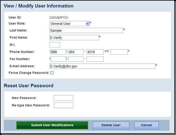 Page 64 RESET USER S PASSWORD PROCESS OVERVIEW Assign a temporary password by completing both fields under Reset User Password. Click Submit User Modifications.