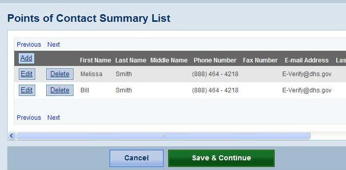Page 68 UPDATE POINTS OF CONTACT PROCESS OVERVIEW Click Save and Continue when finished updating the point(s) of contact. This brings the program administrator back to the Company Information page.