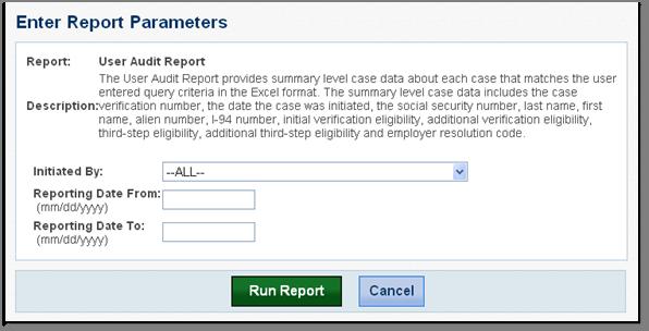 Page 57 of 86 Use drop down box to select the E-Verify user for whom you want a report. Enter dates. Click Run Report. Use report as needed.
