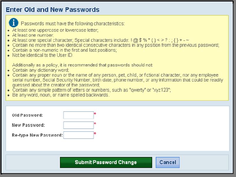 Enter password challenge questions and answers. Click Submit Password Change. 6.