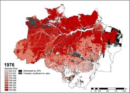 2008 Foreco General trends : Variations from 350 Mg/ha (central Amazon) to 250 Mg/ha (western and southern margins, Malhi et al.