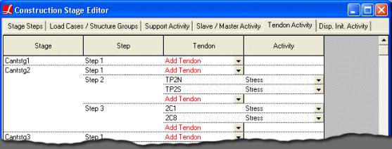 Construction Stage Editor: Tendon Activity Construction Stage Editor: Displacement