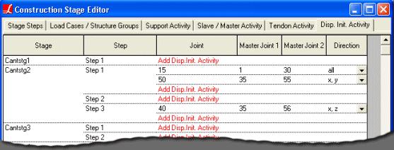and remove displacement initialization activities for each step by specifying the joint number
