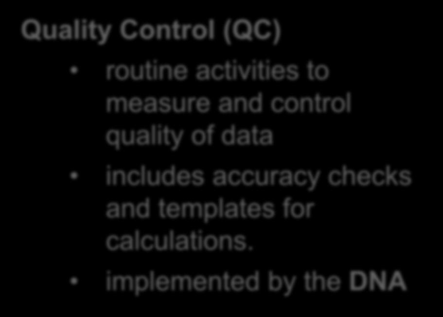 QA/QC processes Quality Control (QC) routine activities to measure and