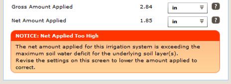 Net Water Applied (NWA) The Net Water Applied (NWA) per irrigation is calculated from the gross water applied and the application efficiency of the system.