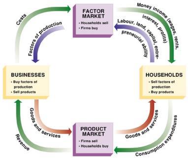 Circular Flow in Market Economies Circular flow model illustrates how interactions occur in a market Represents the two key decision makers: households, businesses Product market market where goods