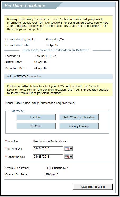 A pop-up message displays indicating that per diem entitlements will be updated for the document. 7. Select OK. The Per Diem Locations screen refreshes (Figure 4-5).