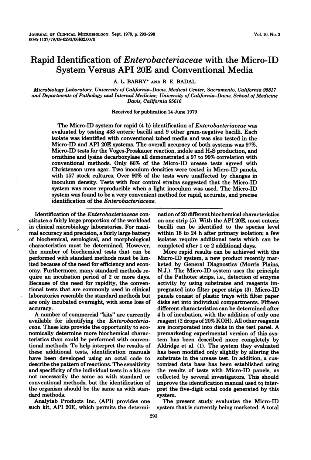 JOURNAL OF CLINICAL MICROBIOLOGY, Sept. 1979, p. 293-298 0095-1137/79/09-0293/06$02.00/0 Vol. 10, No.