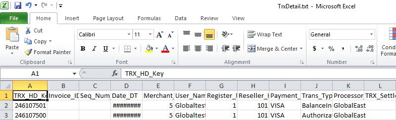 The report opens with the data separated into columns: 7. Save the file as an Excel file (.