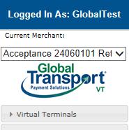 The Global Transport VT home page displays with an updated Main Menu: 4.