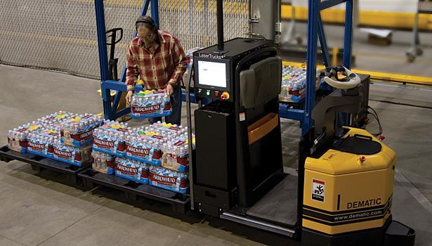 How Assisted Order Picking Works 1. A pallet jack or forklift is equipped with a navigation system (laser, inertial, vision), safety bumpers, and obstacle detection sensors 2.
