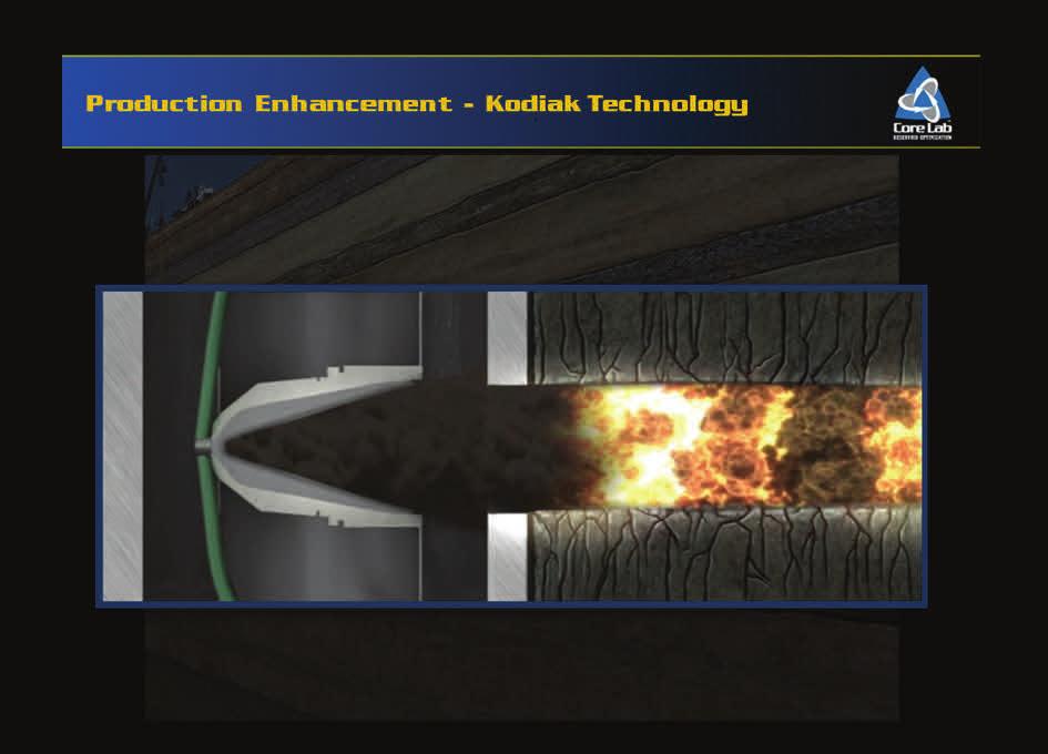 Slide 19 Mini fractures KODIAK Enhanced Perforating System Stage Two: the perforation charge initiates the second charge of energetic material ( solid rocket fuel ) which creates a high pressure