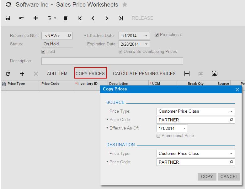 Lesson 23: Customer Prices 171 a. On the Sales Price Worksheet form (AR202010), create a new sales price worksheet and select the Promotional check bo