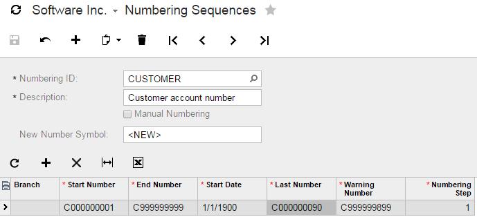 Lesson 30: Import of Customers 229 Start Number: C000000001 Last Number: C000000090 Figure: CUSTOMER numbering sequence b. c.