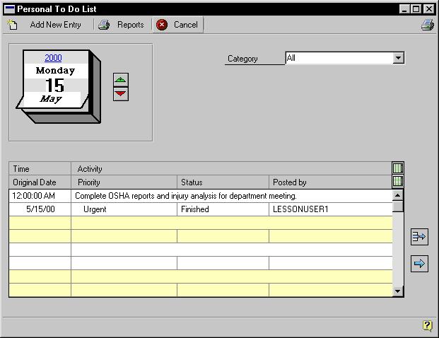 PART 11 UTILITIES To change or delete a personal to do list entry: 1. Open the Personal To Do List window. (Cards >> Human Resources >> Miscellaneous >> To Do Personal) 2. Select a category to view.