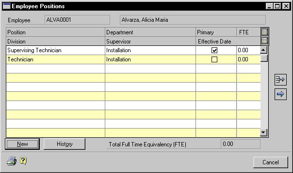 CHAPTER 6 EMPLOYEE RECORDS 2. Enter or select an employee ID and choose Additional Positions to open the Employee Positions window. 3.