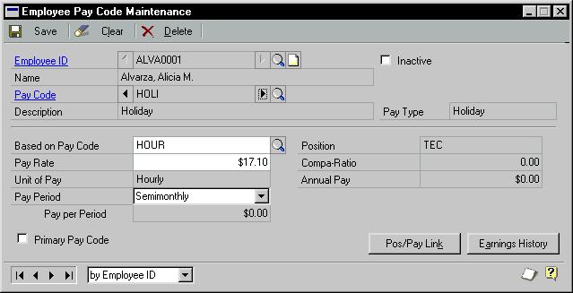 PART 2 EMPLOYEE MAINTENANCE To add an employee pay record: 1. Open the Employee Pay Code Maintenance window. (Cards >> Human Resources >> Employee >> Pay Code) 2.