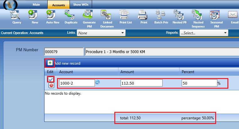 Modifying PM Costs to Accounts In each of the Account selection fields in the main PM screen, to modify the Account, the Query icon again and select another account, or remove