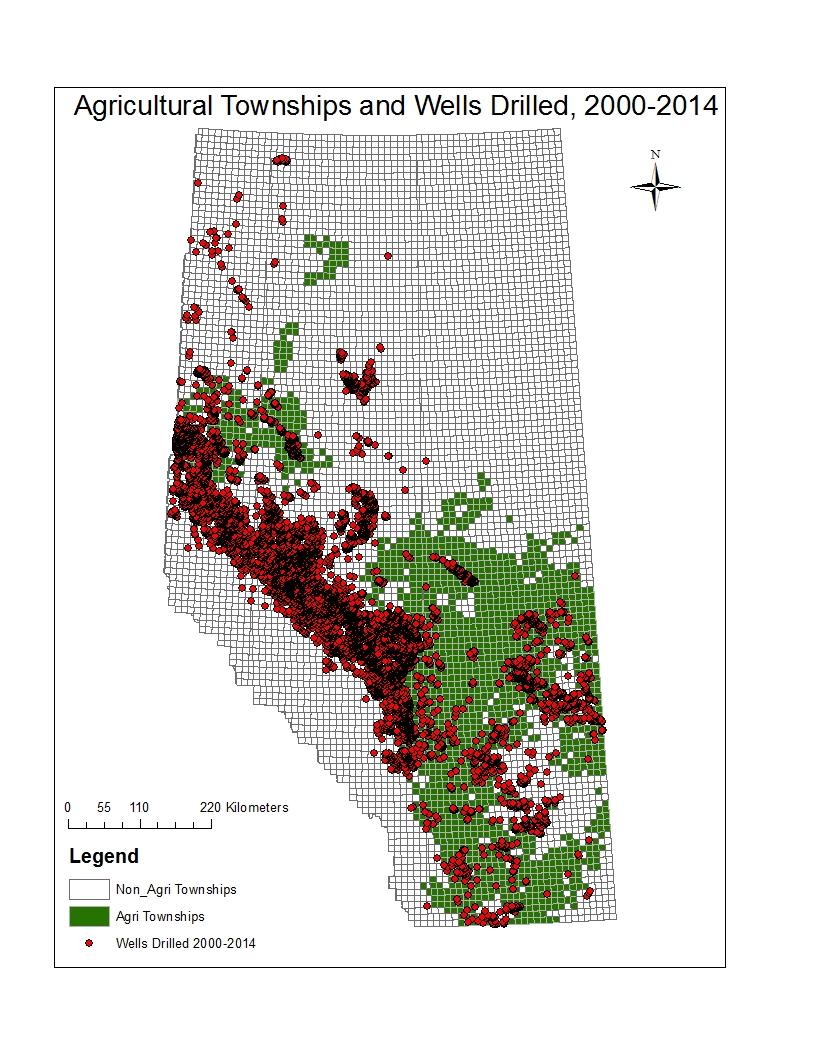 Hydraulic Fracturing in Alberta Figure 2: Hydraulic Fractruing Wells and Agricultural Townships