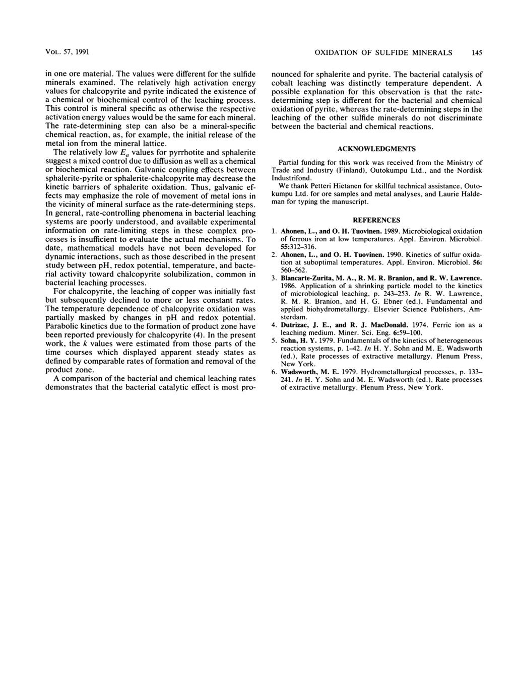 VOL. 57, 1991 in one ore material. The values were different for the sulfide minerals examined.