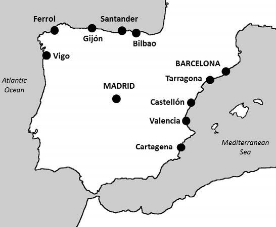 FIGURE 3. MAJOR SPANISH PORTS CONSIDERED IN THIS STUDY Source: Authors.