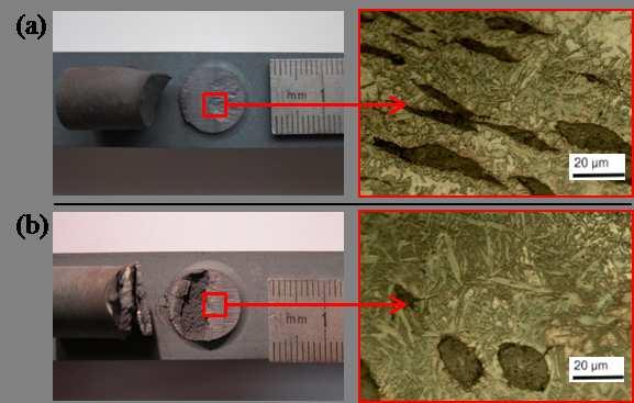 Several tests are performed at 1000 C with different cutting speeds and the facies of cut surfaces are observed with optical microscope.