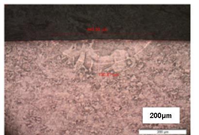 a) b) Figure 21 Transverse cross sections of bead on plate melt runs on copper C101 shhets (1mm thickness) produced with just diode laser (a) and with diode combined with pulsed q- switched green