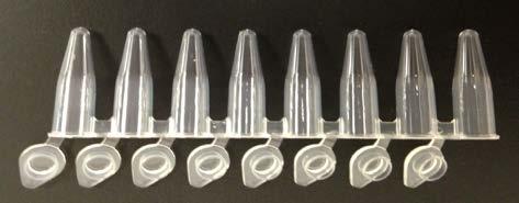 4.9.1. CRITICAL: Upon removing the 8 tube strip from the pouch, position the tubes with the hinges to the back and use a permanent marker to label the tubes 1 thru 8 from left to right as shown below.