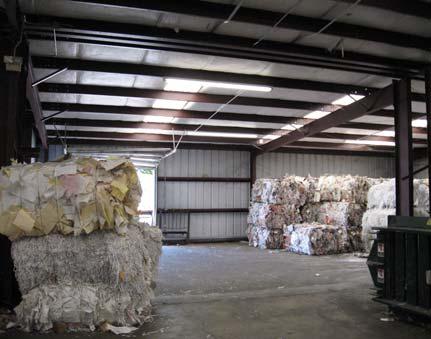 Recyclables are collected and stored on-site in used cotton trailers or 30-cubic yard open-top roll-offs until they are ready to be baled and processed