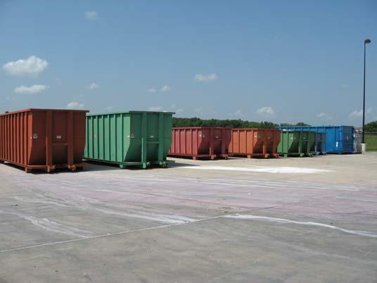 Pearland, Texas Once the 2 ½-yard containers housed inside the drop-off facility are full, they are emptied into 30 or 40-yard roll-off containers that are kept outside, behind the facility (see