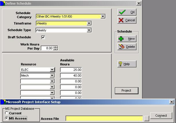 Scheduling Interface to Microsoft Project The interface works