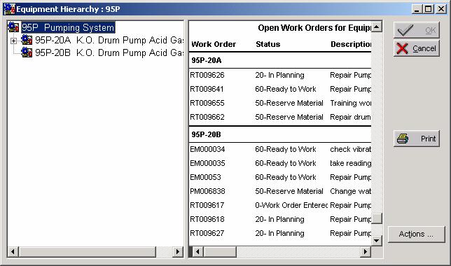 WO Enhancements - Print Open WO s for Equipment Displays open work orders