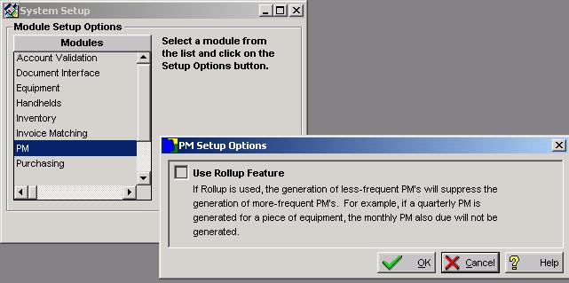 PM Setup Options - Rollup Feature Check Use Rollup