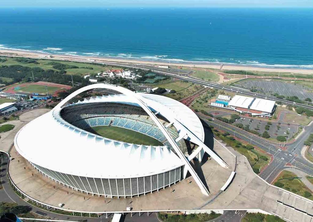 The huge arch of the Moses Mabida Stadium took its shape from the South African flag. It also symbolises the coming together of the South African people.